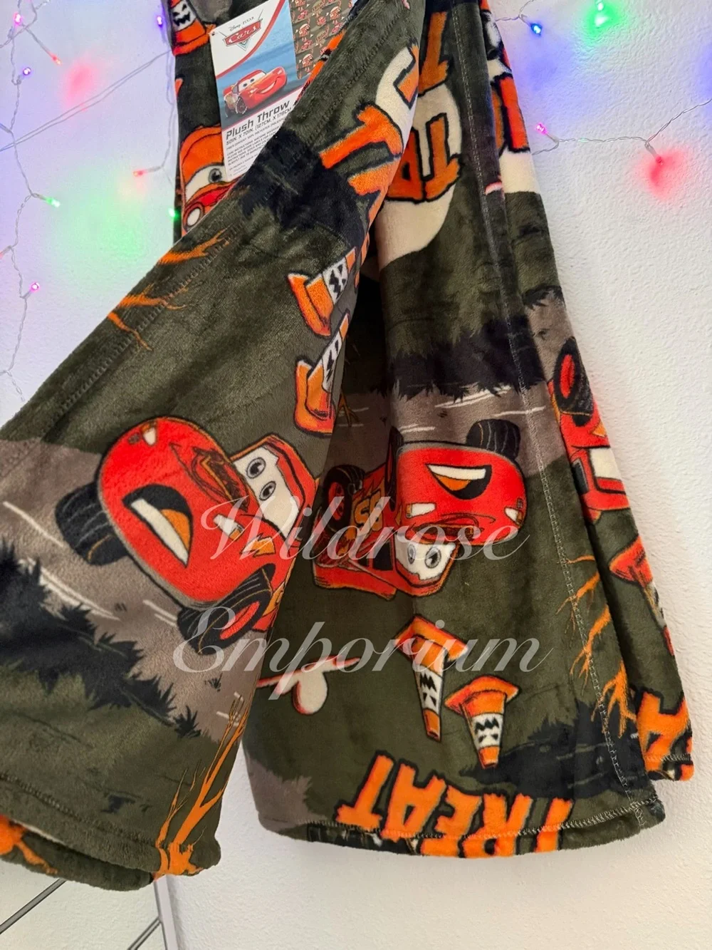 Disney Pixar Cars Halloween Plush Throw Blanket- olive green & orange, 50” x 70”